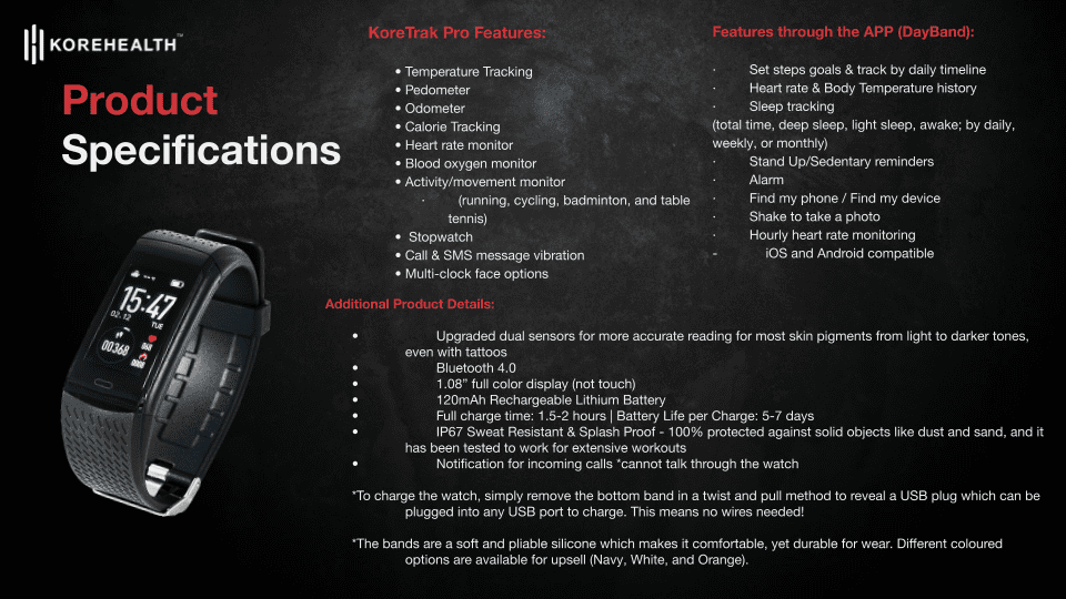 Technical Specifications Of KoreTrak Watch